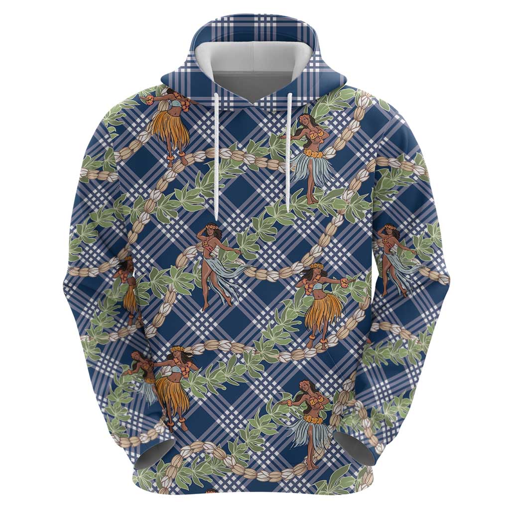 Navy Blue Palaka Hula Girls Seamless Hawaii Aloha Zip Hoodie - Polynesian Pride