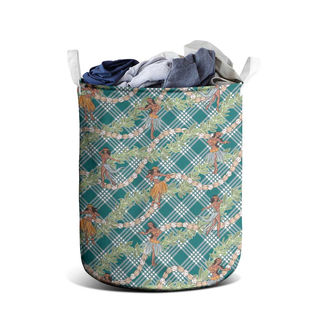 Teal Palaka Hula Girls Seamless Hawaii Aloha Laundry Basket - Polynesian Pride