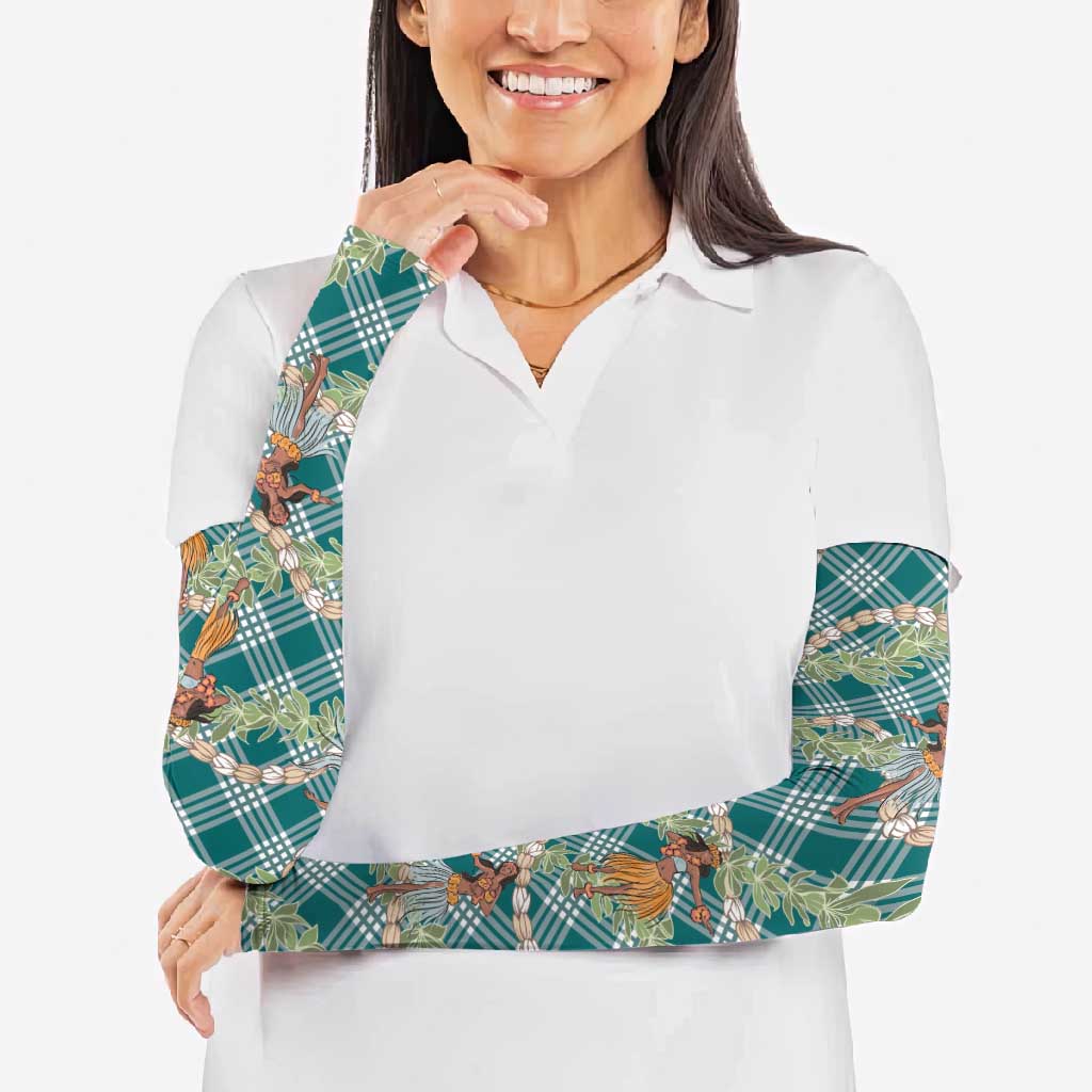 Teal Palaka Hula Girls Seamless Hawaii Aloha Arm Sleeves - Polynesian Pride