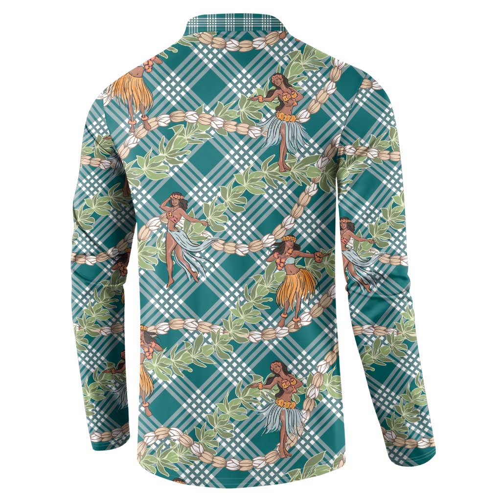 Teal Palaka Hula Girls Seamless Hawaii Aloha Button Sweatshirt - Polynesian Pride