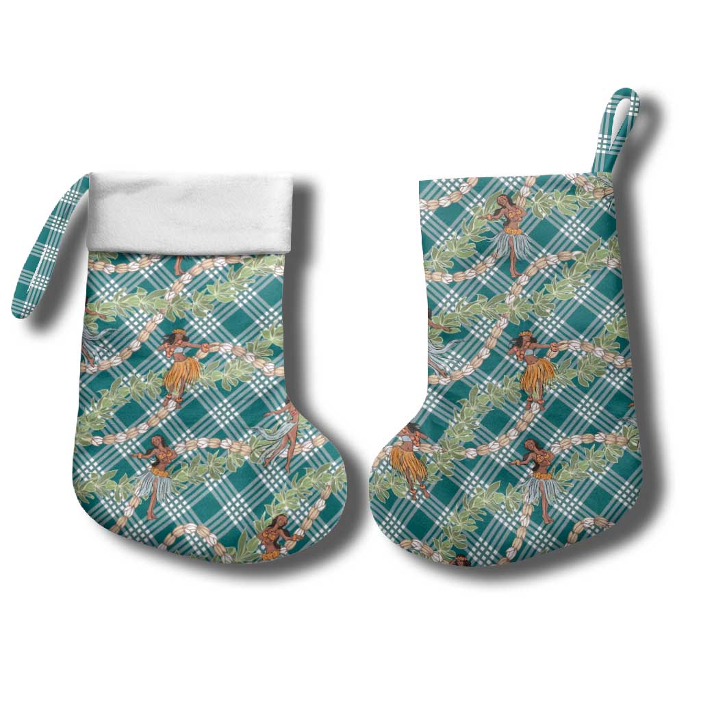 Teal Palaka Hula Girls Seamless Hawaii Aloha Christmas Stocking - Polynesian Pride
