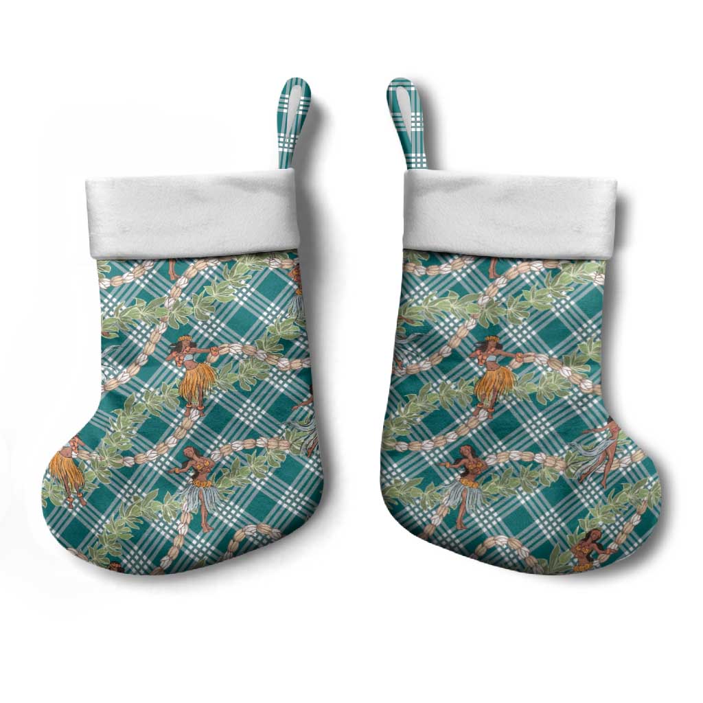 Teal Palaka Hula Girls Seamless Hawaii Aloha Christmas Stocking - Polynesian Pride