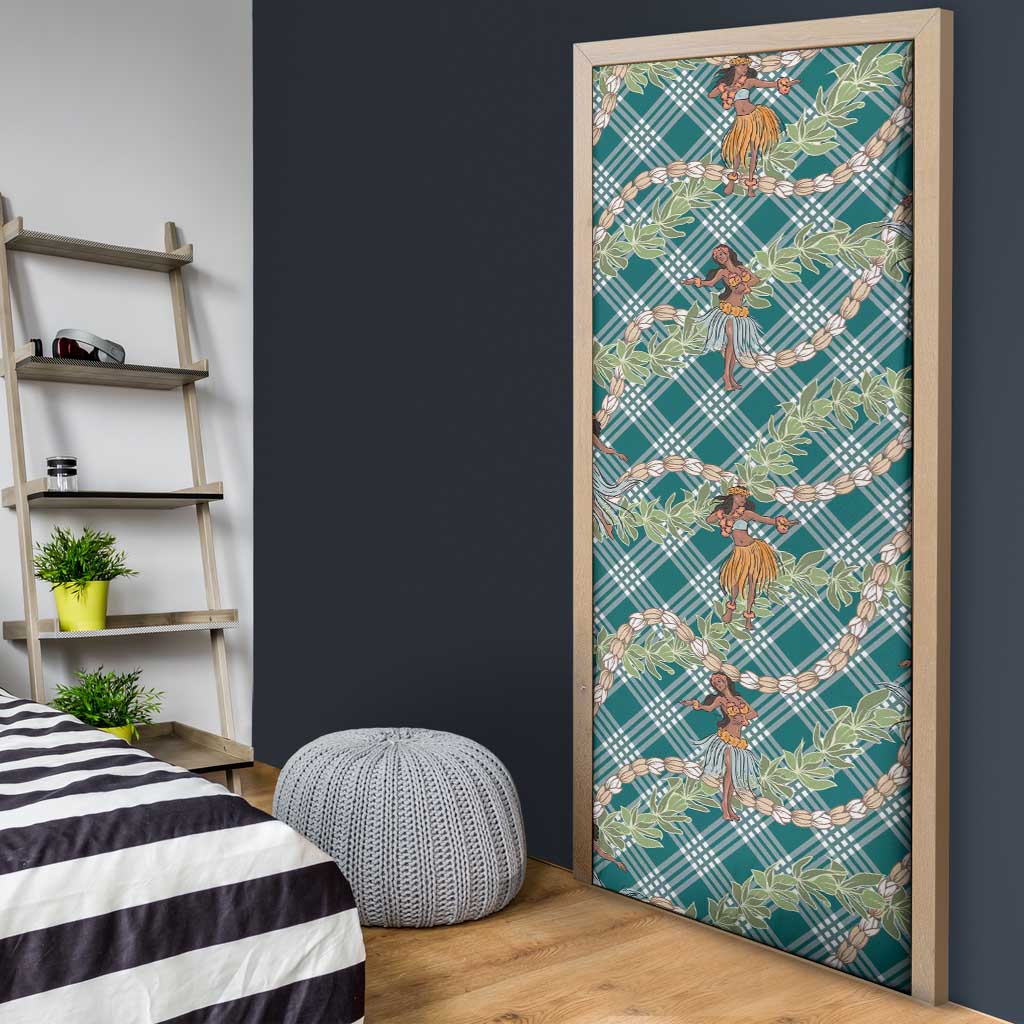 Teal Palaka Hula Girls Seamless Hawaii Aloha Door Cover - Polynesian Pride