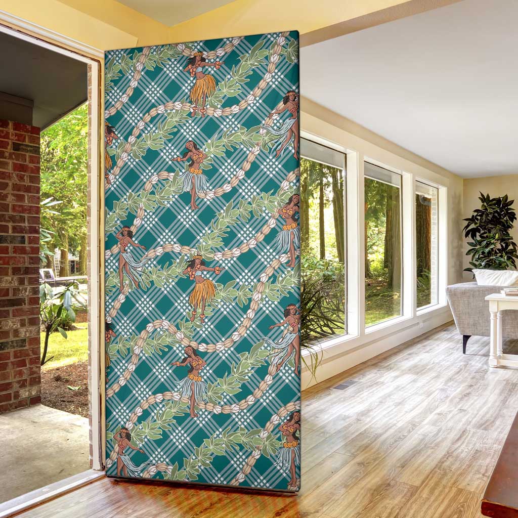 Teal Palaka Hula Girls Seamless Hawaii Aloha Door Cover - Polynesian Pride