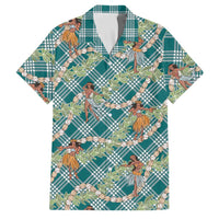 Teal Palaka Hula Girls Seamless Hawaii Aloha Family Matching Long Sleeve Bodycon Dress and Hawaiian Shirt - Polynesian Pride