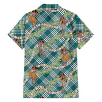 Teal Palaka Hula Girls Seamless Hawaii Aloha Family Matching Long Sleeve Bodycon Dress and Hawaiian Shirt - Polynesian Pride