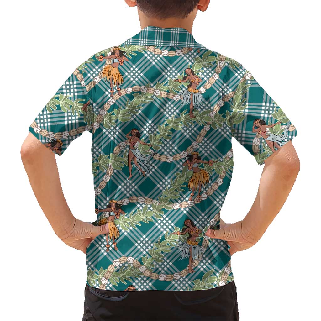 Teal Palaka Hula Girls Seamless Hawaii Aloha Family Matching Mermaid Dress and Hawaiian Shirt - Polynesian Pride