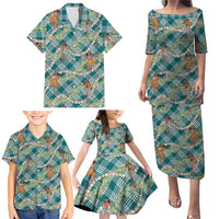 Teal Palaka Hula Girls Seamless Hawaii Aloha Family Matching Puletasi and Hawaiian Shirt - Polynesian Pride
