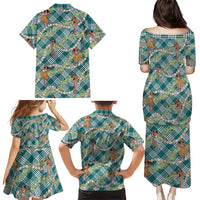 Teal Palaka Hula Girls Seamless Hawaii Aloha Family Matching Puletasi and Hawaiian Shirt - Polynesian Pride