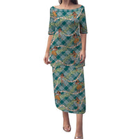 Teal Palaka Hula Girls Seamless Hawaii Aloha Family Matching Puletasi and Hawaiian Shirt - Polynesian Pride