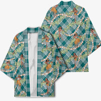Teal Palaka Hula Girls Seamless Hawaii Aloha Kimono - Polynesian Pride