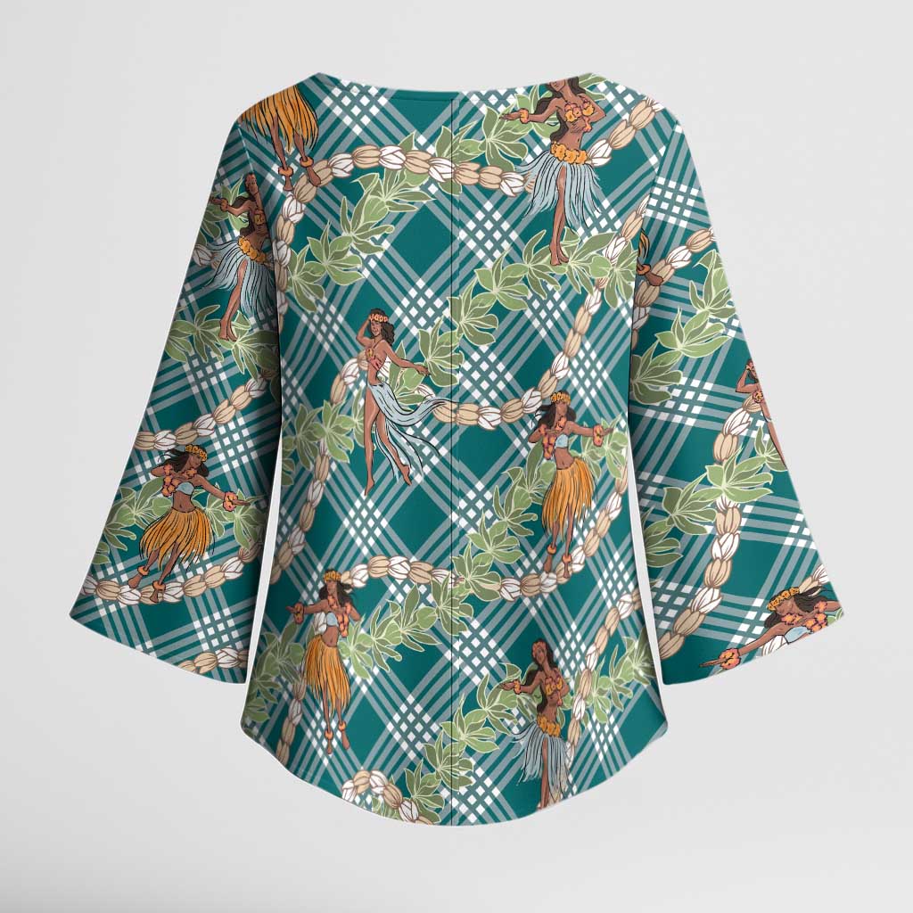 Teal Palaka Hula Girls Seamless Hawaii Aloha Kimono Sleeve Blouse LT7 - Polynesian Pride