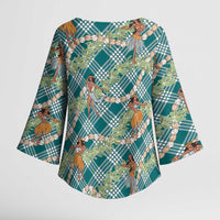 Teal Palaka Hula Girls Seamless Hawaii Aloha Kimono Sleeve Blouse LT7 - Polynesian Pride