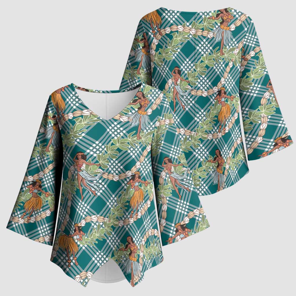 Teal Palaka Hula Girls Seamless Hawaii Aloha Kimono Sleeve Blouse LT7 - Polynesian Pride