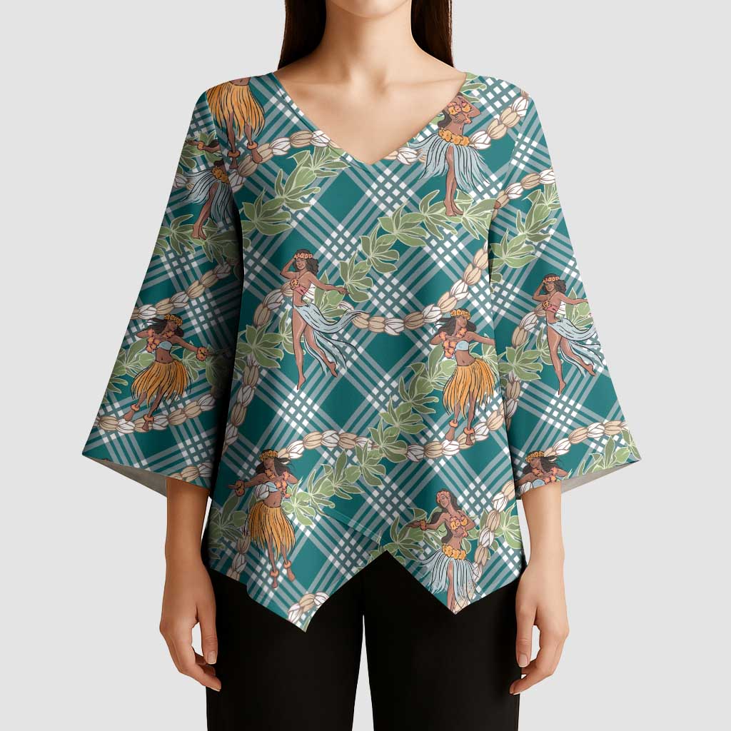 Teal Palaka Hula Girls Seamless Hawaii Aloha Kimono Sleeve Blouse LT7 - Polynesian Pride