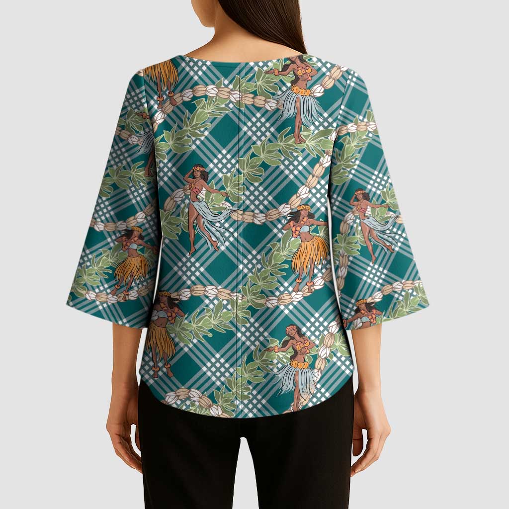 Teal Palaka Hula Girls Seamless Hawaii Aloha Kimono Sleeve Blouse LT7 - Polynesian Pride