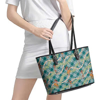 Teal Palaka Hula Girls Seamless Hawaii Aloha Leather Tote Bag - Polynesian Pride