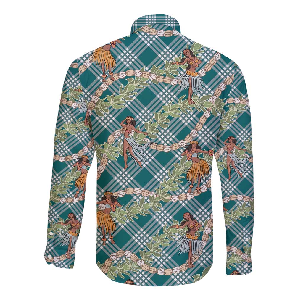 Teal Palaka Hula Girls Seamless Hawaii Aloha Long Sleeve Button Shirt LT7 - Polynesian Pride