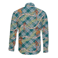 Teal Palaka Hula Girls Seamless Hawaii Aloha Long Sleeve Button Shirt LT7 - Polynesian Pride