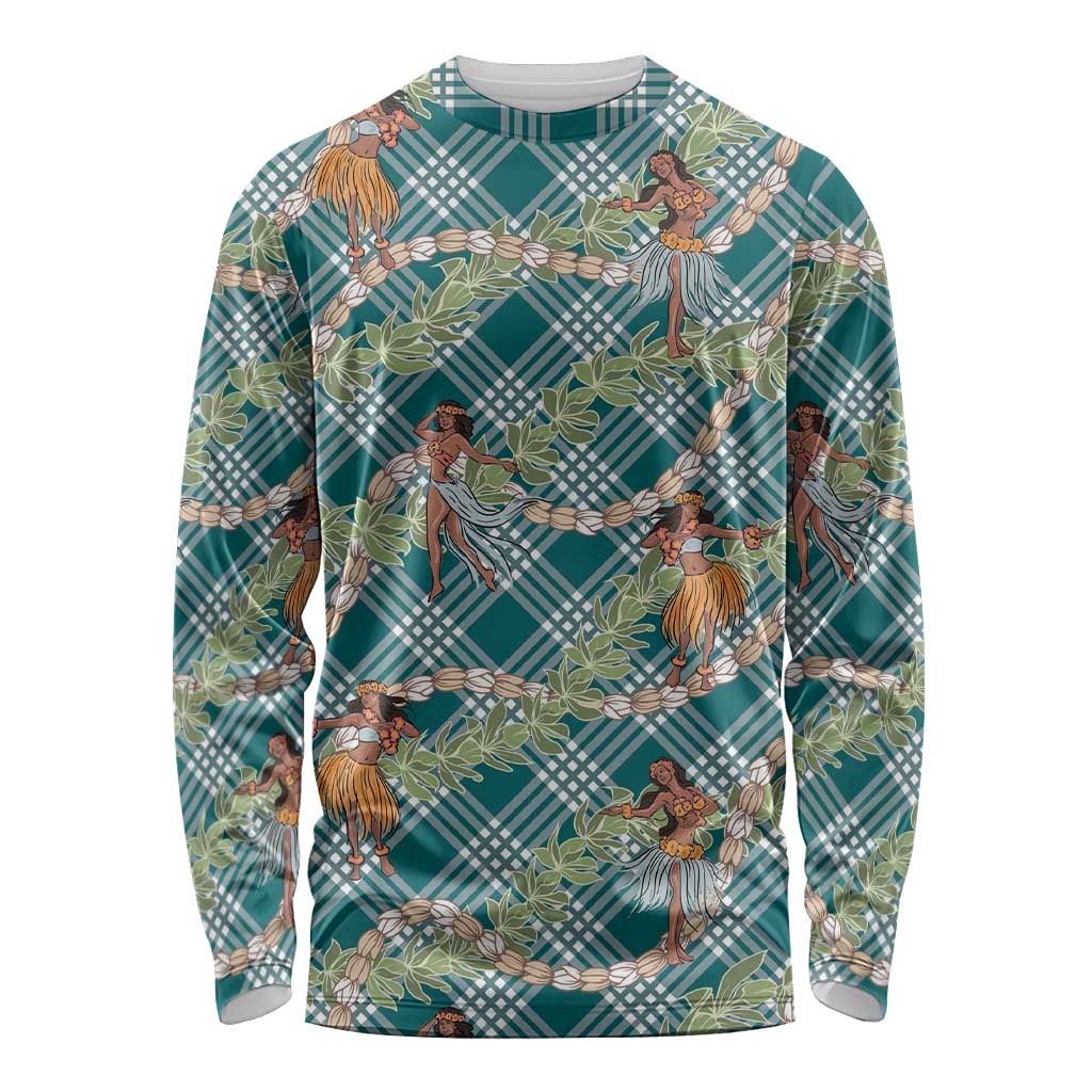 Teal Palaka Hula Girls Seamless Hawaii Aloha Long Sleeve Shirt LT7 Unisex Teal - Polynesian Pride