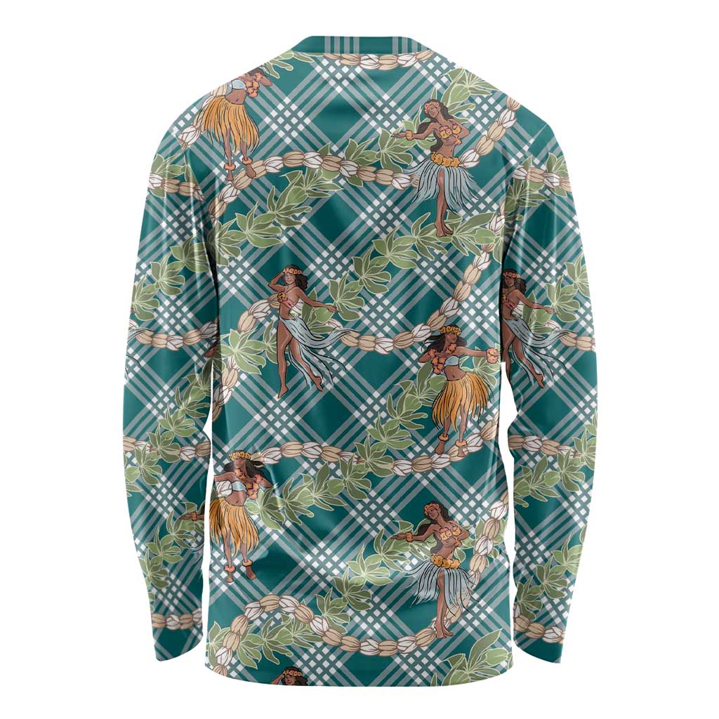 Teal Palaka Hula Girls Seamless Hawaii Aloha Long Sleeve Shirt LT7 - Polynesian Pride