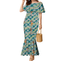 Teal Palaka Hula Girls Seamless Hawaii Aloha Mermaid Dress - Polynesian Pride