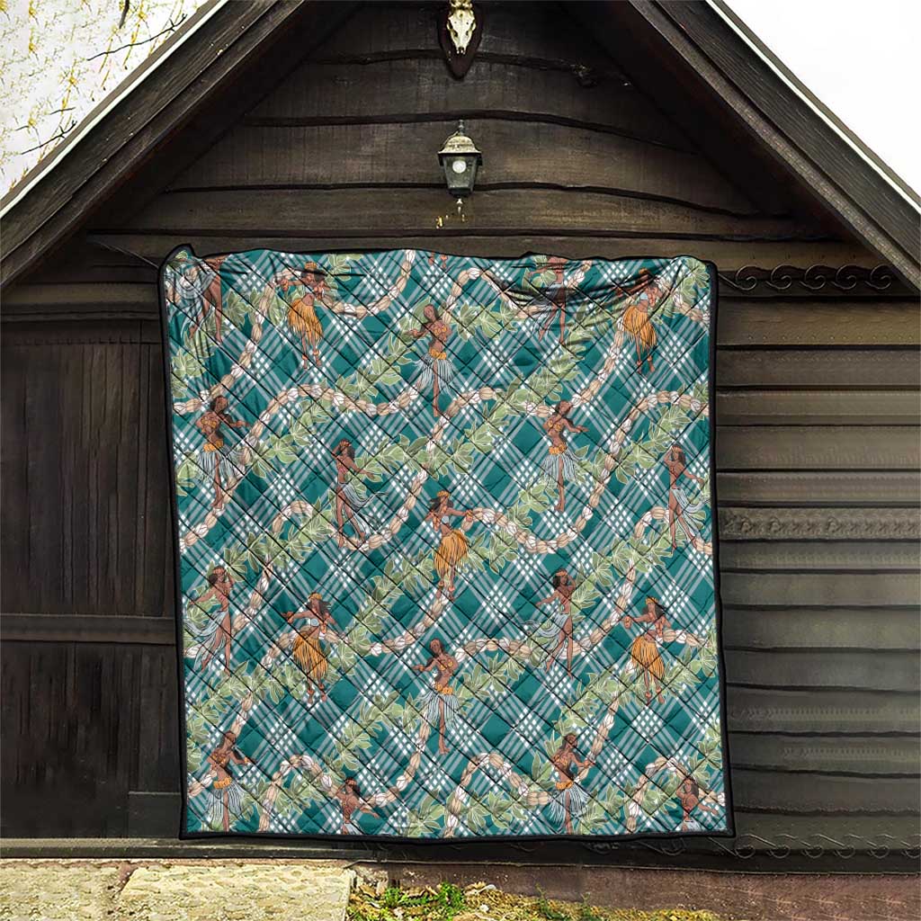Teal Palaka Hula Girls Seamless Hawaii Aloha Quilt - Polynesian Pride