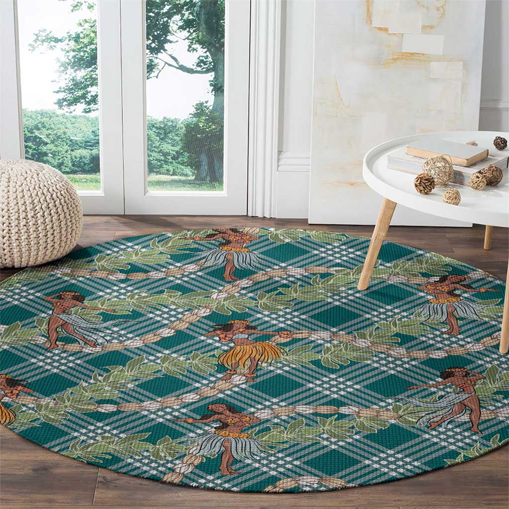 Teal Palaka Hula Girls Seamless Hawaii Aloha Round Carpet - Polynesian Pride