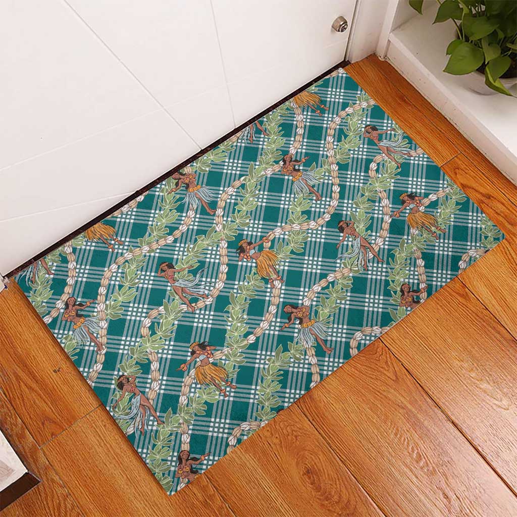 Teal Palaka Hula Girls Seamless Hawaii Aloha Rubber Doormat - Polynesian Pride