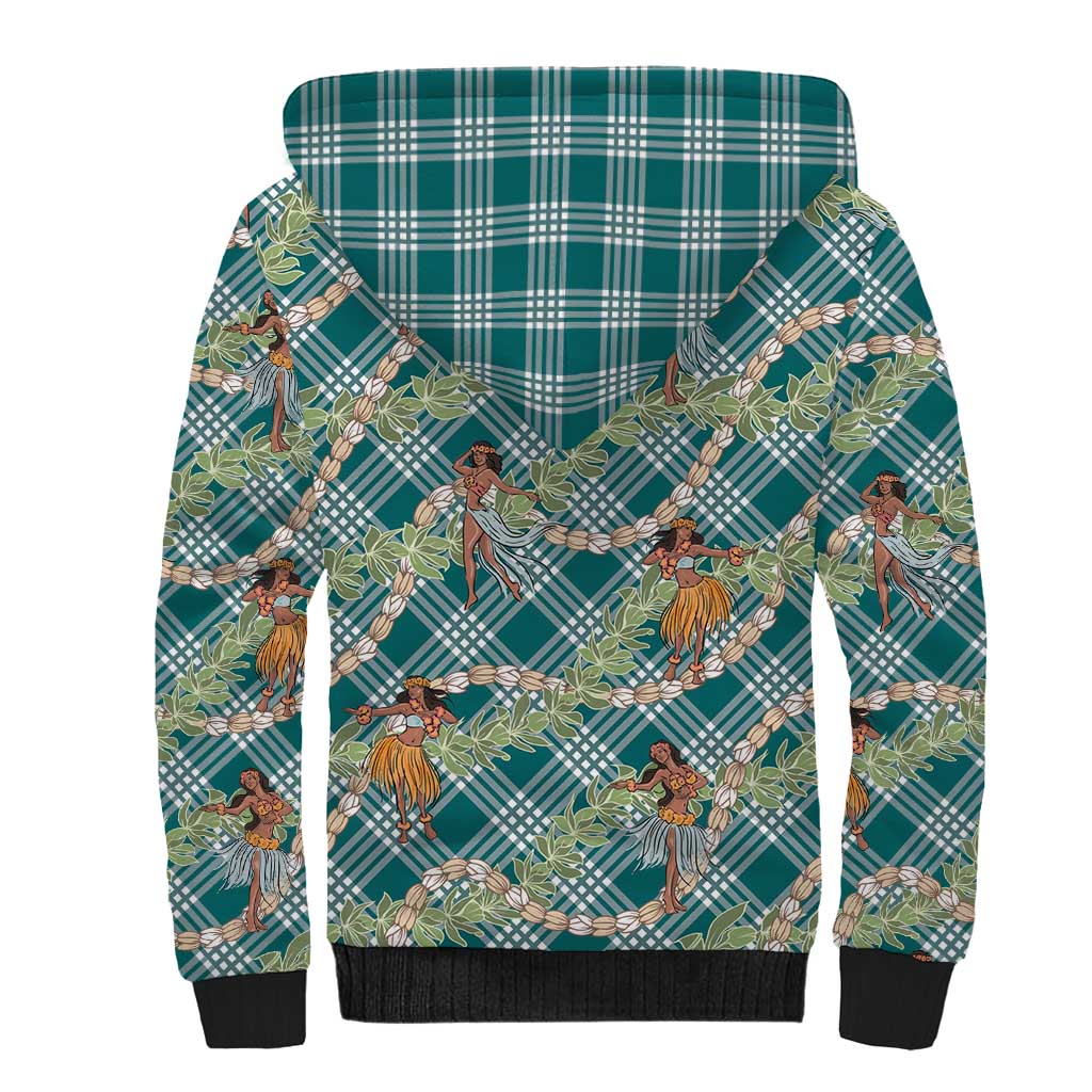 Teal Palaka Hula Girls Seamless Hawaii Aloha Sherpa Hoodie - Polynesian Pride