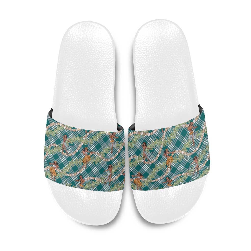 Teal Palaka Hula Girls Seamless Hawaii Aloha Slide Sandals - Polynesian Pride