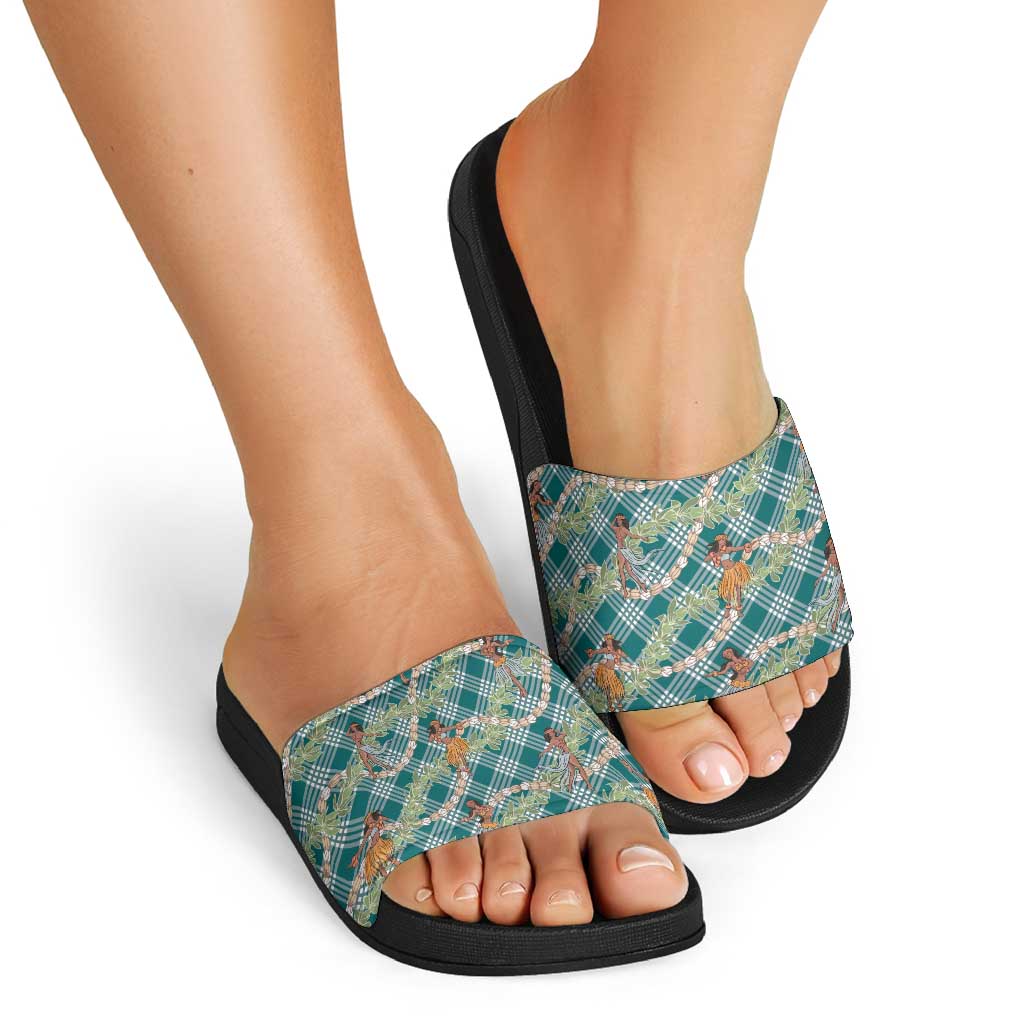 Teal Palaka Hula Girls Seamless Hawaii Aloha Slide Sandals - Polynesian Pride
