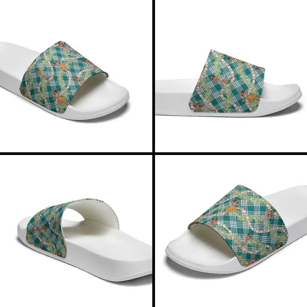 Teal Palaka Hula Girls Seamless Hawaii Aloha Slide Sandals - Polynesian Pride