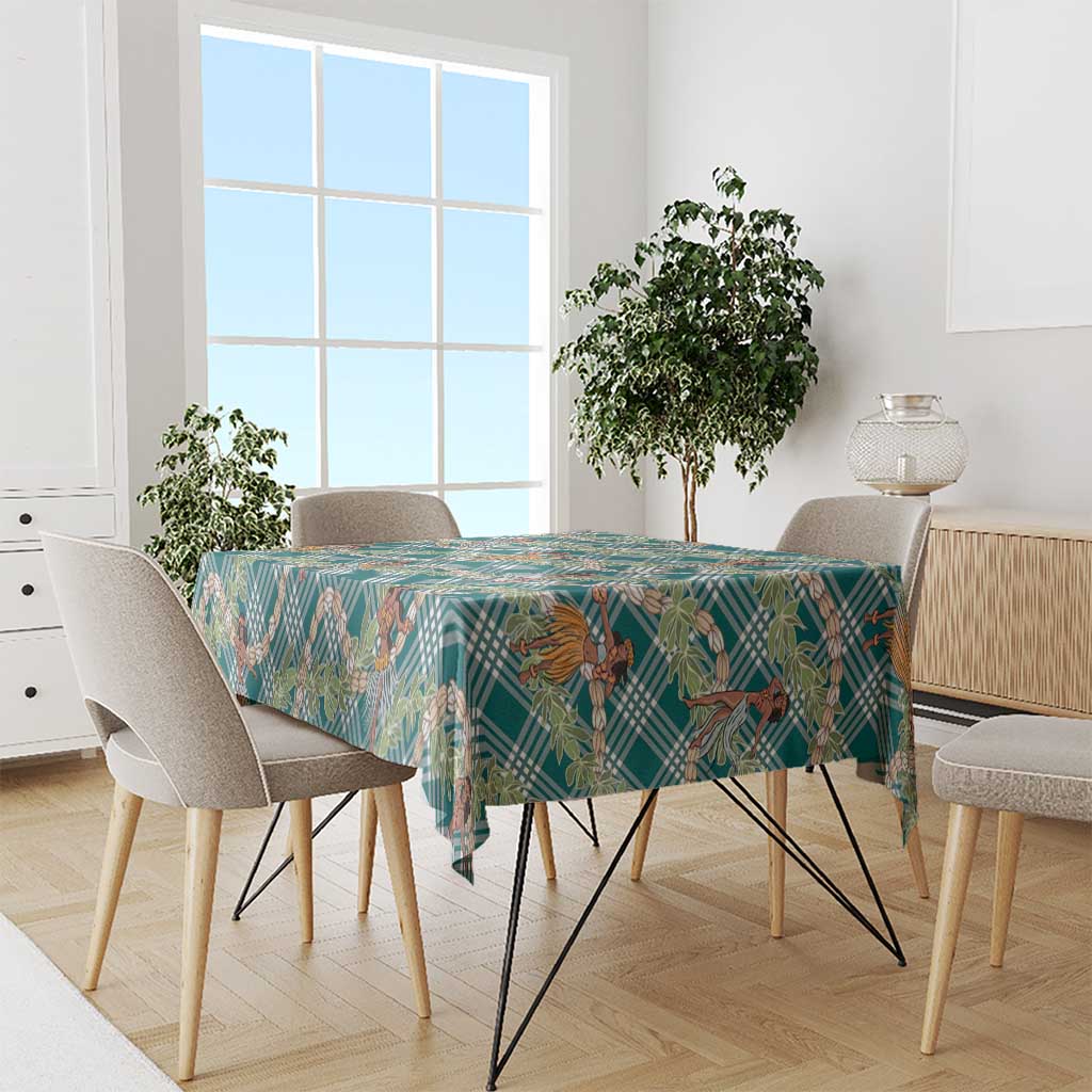 Teal Palaka Hula Girls Seamless Hawaii Aloha Tablecloth - Polynesian Pride