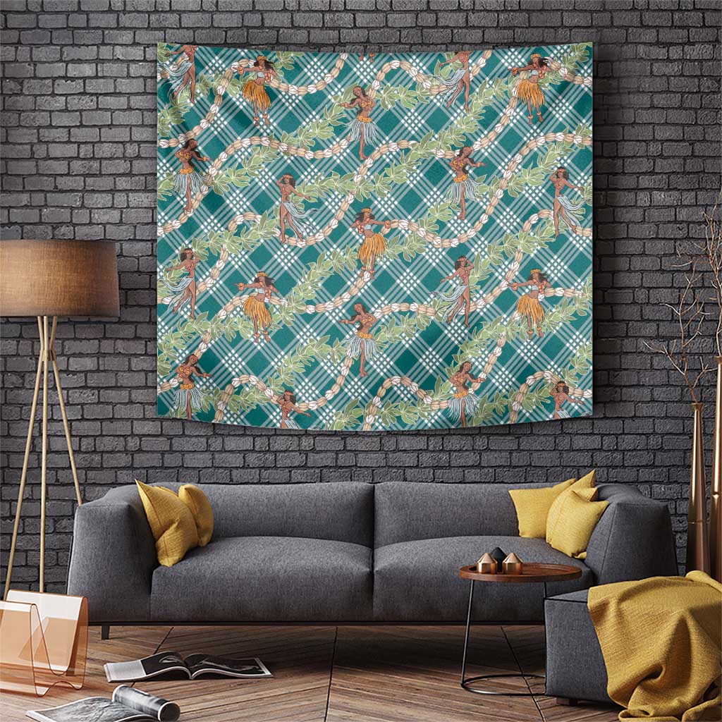 Teal Palaka Hula Girls Seamless Hawaii Aloha Tapestry - Polynesian Pride
