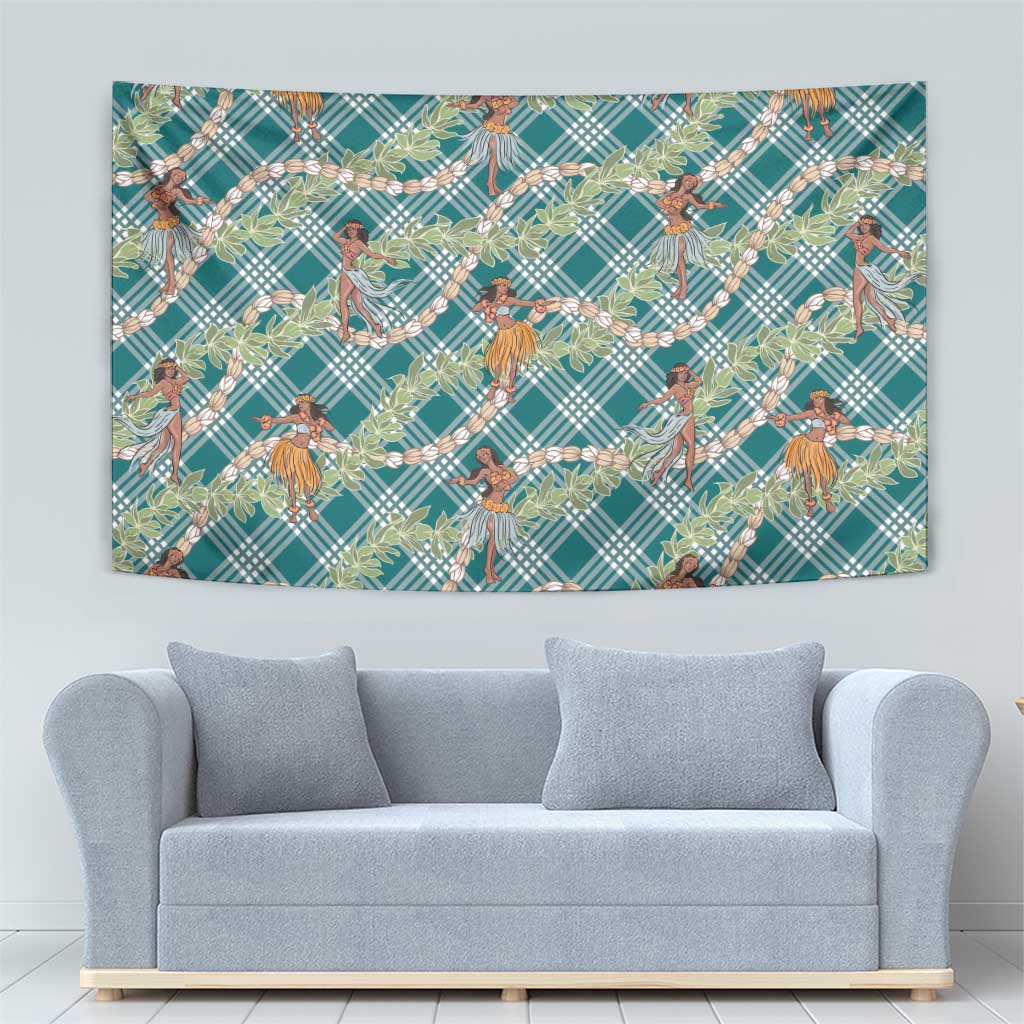Teal Palaka Hula Girls Seamless Hawaii Aloha Tapestry - Polynesian Pride