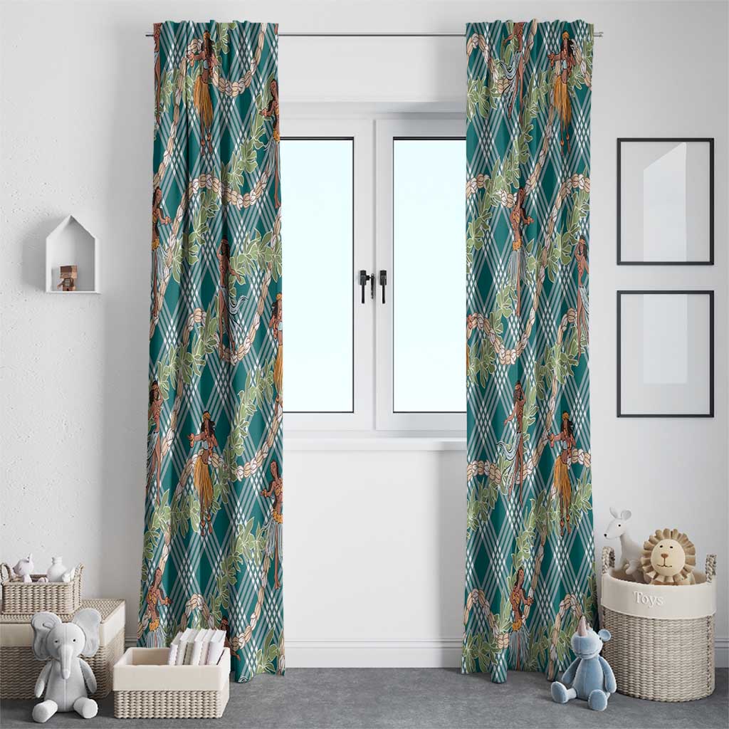Teal Palaka Hula Girls Seamless Hawaii Aloha Window Curtain - Polynesian Pride