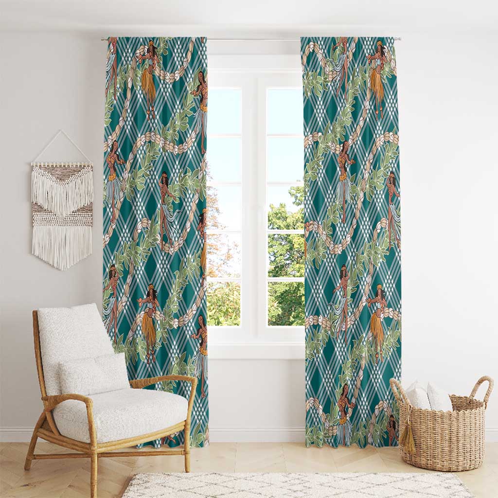 Teal Palaka Hula Girls Seamless Hawaii Aloha Window Curtain - Polynesian Pride