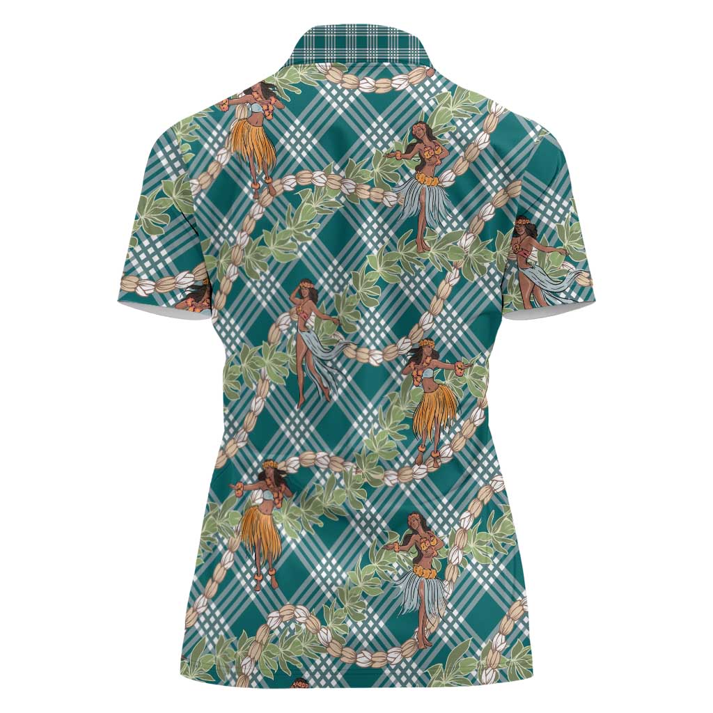 Teal Palaka Hula Girls Seamless Hawaii Aloha Women Polo Shirt - Polynesian Pride