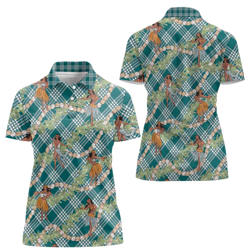 Teal Palaka Hula Girls Seamless Hawaii Aloha Women Polo Shirt - Polynesian Pride