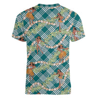 Teal Palaka Hula Girls Seamless Hawaii Aloha Women V-Neck T-Shirt - Polynesian Pride