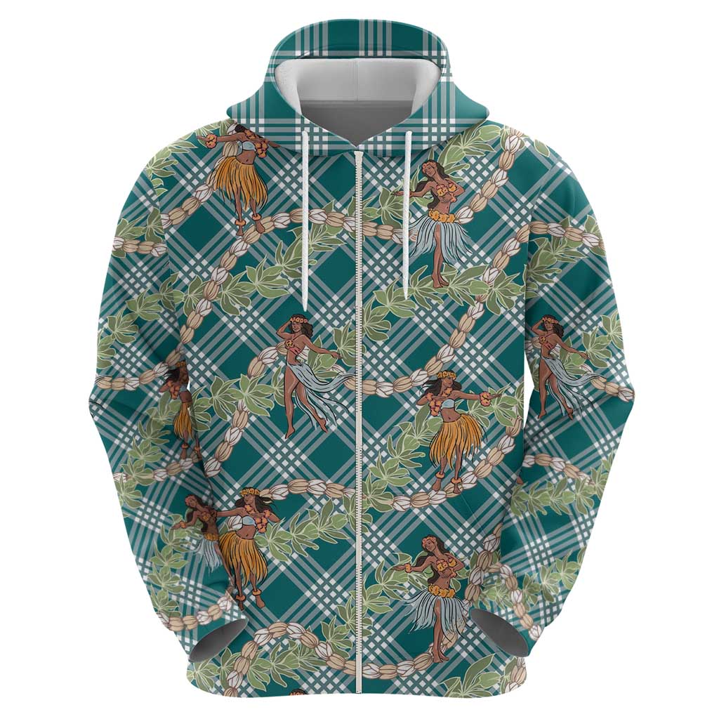 Teal Palaka Hula Girls Seamless Hawaii Aloha Zip Hoodie - Polynesian Pride