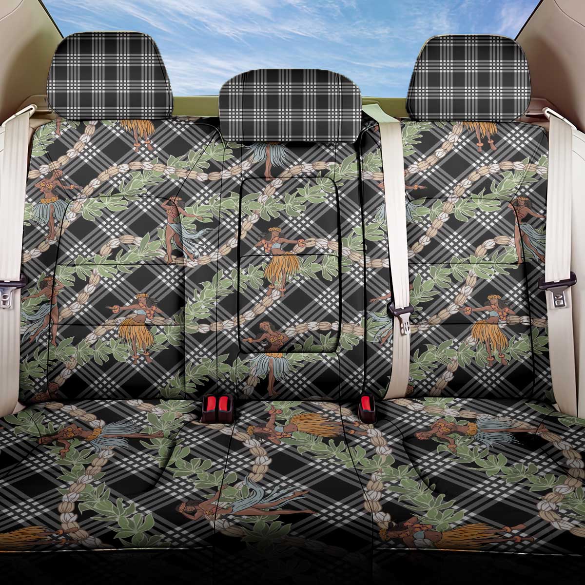 Sable Palaka Hula Girls Seamless Hawaii Aloha Back Car Seat Cover LT7 One Size Black - Polynesian Pride