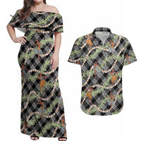 Sable Palaka Hula Girls Seamless Hawaii Aloha Couples Matching Off Shoulder Maxi Dress and Hawaiian Shirt - Polynesian Pride
