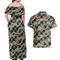 Sable Palaka Hula Girls Seamless Hawaii Aloha Couples Matching Off Shoulder Maxi Dress and Hawaiian Shirt - Polynesian Pride
