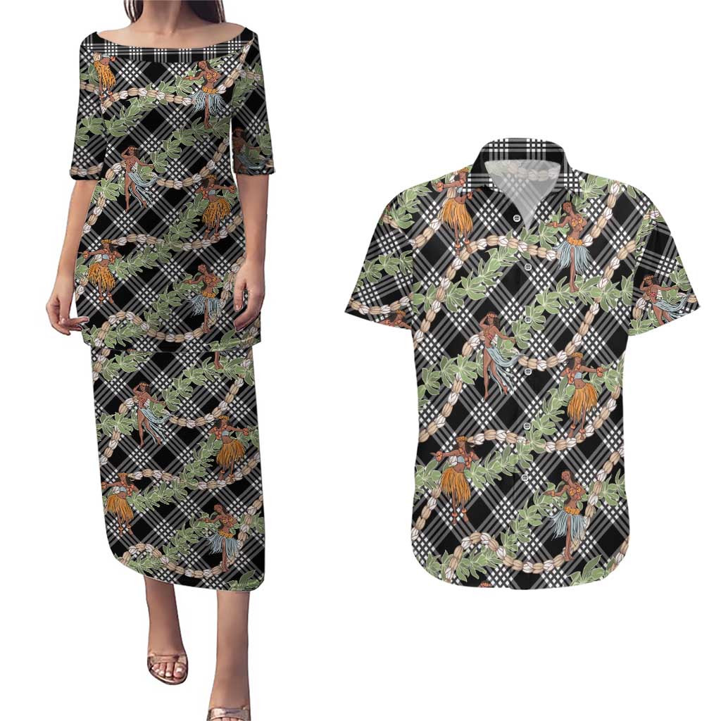Sable Palaka Hula Girls Seamless Hawaii Aloha Couples Matching Puletasi and Hawaiian Shirt - Polynesian Pride
