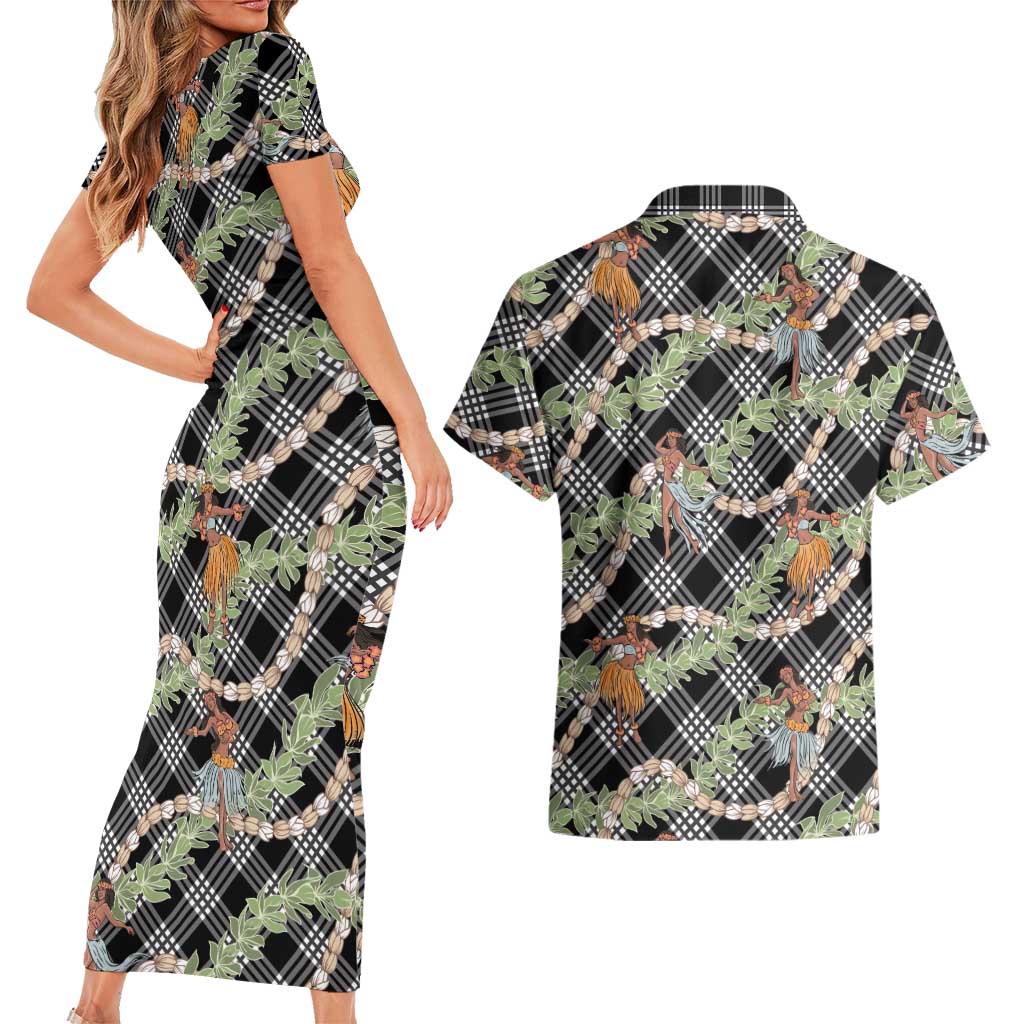 Sable Palaka Hula Girls Seamless Hawaii Aloha Couples Matching Short Sleeve Bodycon Dress and Hawaiian Shirt - Polynesian Pride