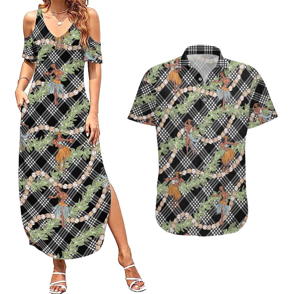Sable Palaka Hula Girls Seamless Hawaii Aloha Couples Matching Summer Maxi Dress and Hawaiian Shirt - Polynesian Pride