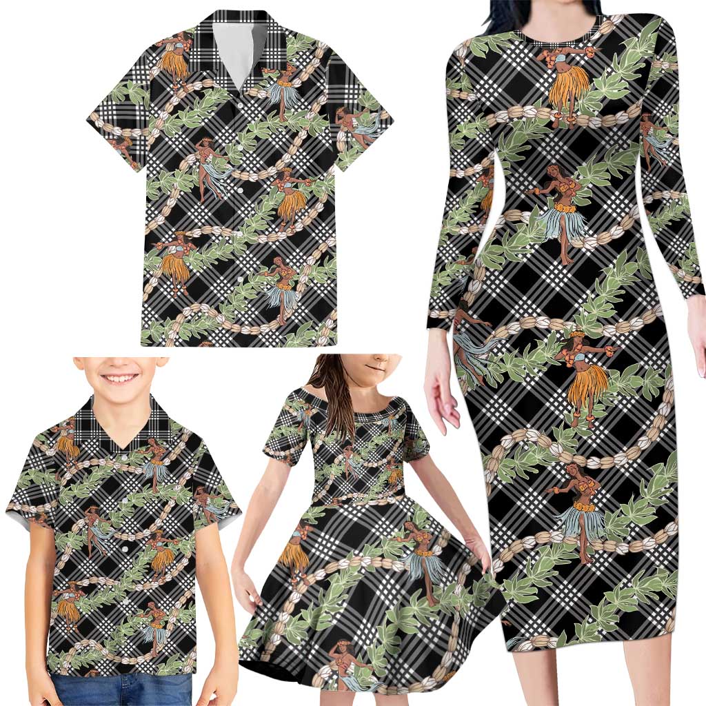 Sable Palaka Hula Girls Seamless Hawaii Aloha Family Matching Long Sleeve Bodycon Dress and Hawaiian Shirt - Polynesian Pride