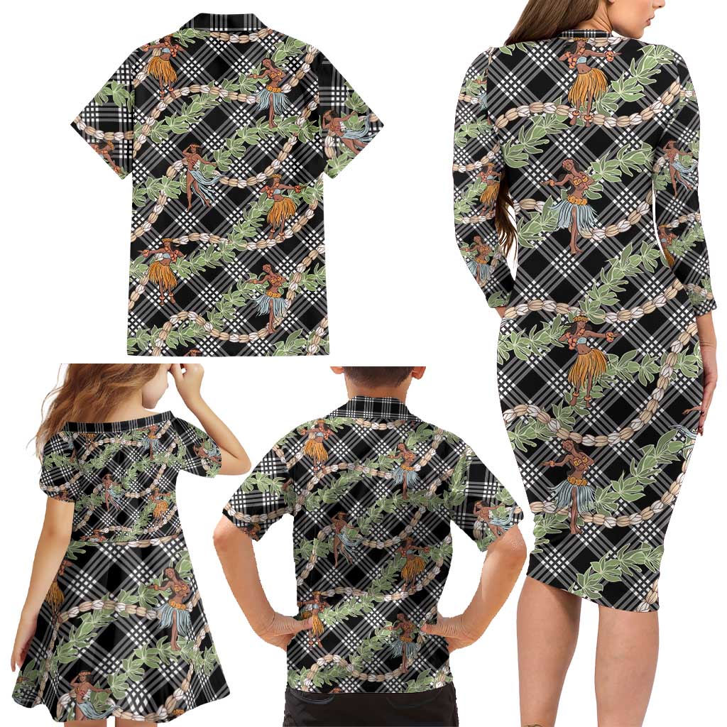 Sable Palaka Hula Girls Seamless Hawaii Aloha Family Matching Long Sleeve Bodycon Dress and Hawaiian Shirt - Polynesian Pride